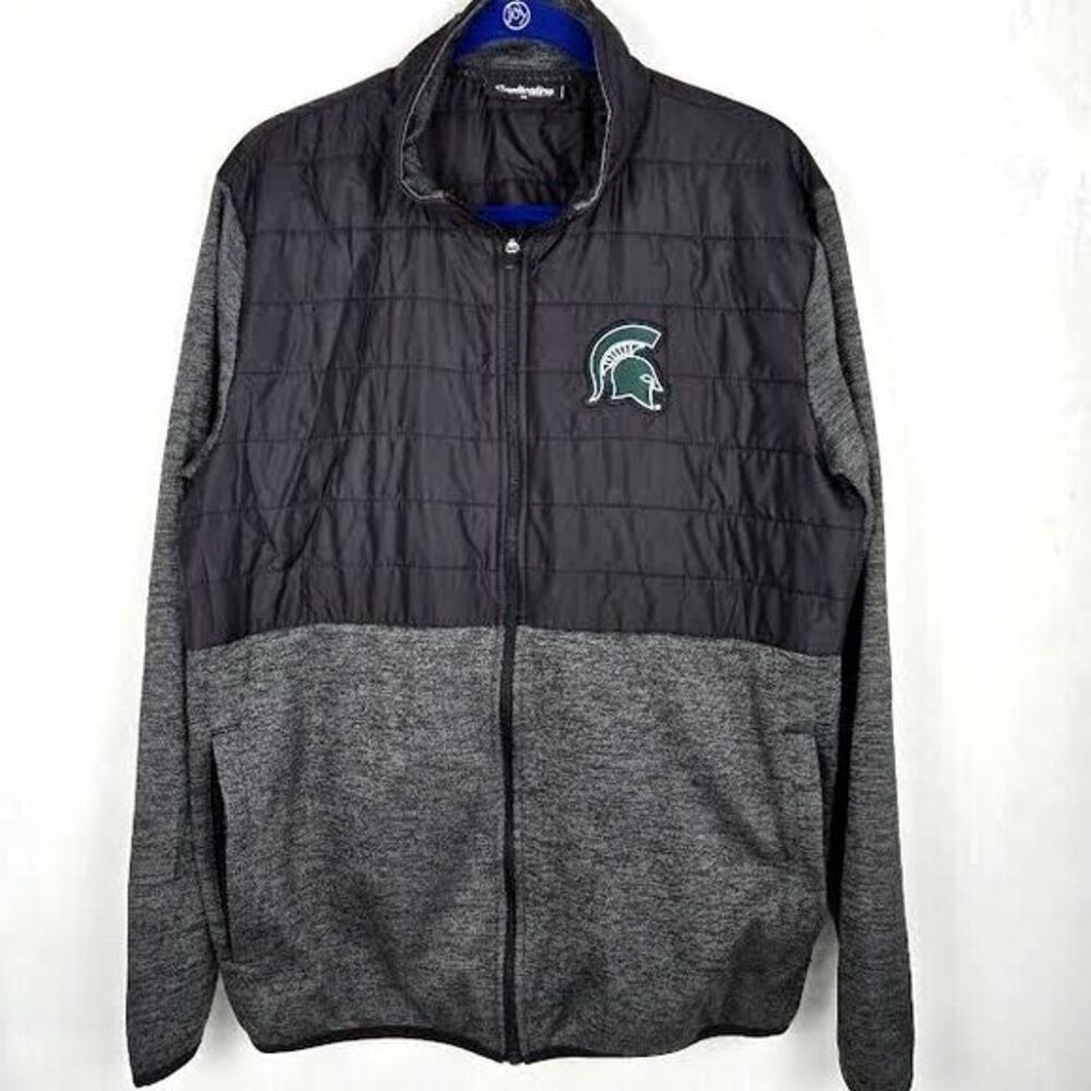 Michigan State Spartans Jacket Mens L Black Fleece Full Zip Quilted NCAA Sports